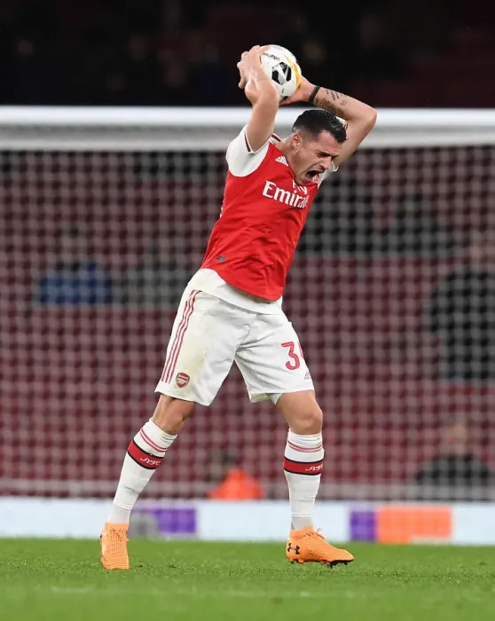 Framed Print : Granit Xhaka's Europa League Showdown: Arsenal vs. Eintracht Frankfurt