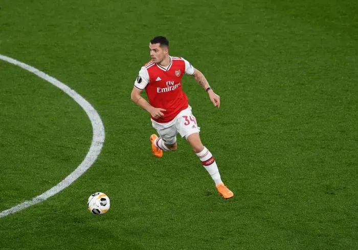 Framed Print : Granit Xhaka's Europa League Showdown: Arsenal vs. Eintracht Frankfurt