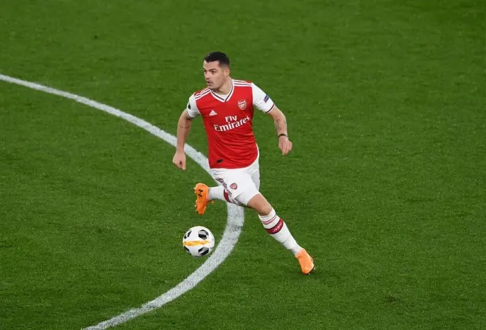 Framed Print : Granit Xhaka's Europa League Showdown: Arsenal vs. Eintracht Frankfurt