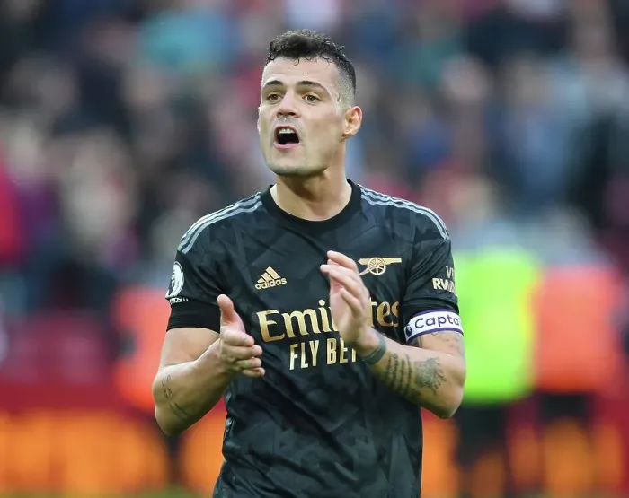 Framed Print : Granit Xhaka's Farewell Applause: Liverpool FC vs. Arsenal FC, Premier League 2022-23