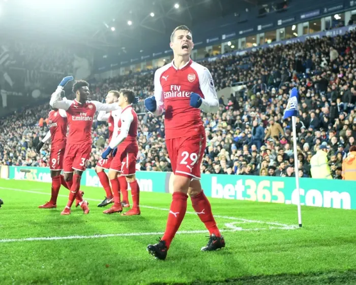 Framed Print : Granit Xhaka's Game-Winning Goal: Arsenal's Triumph at West Bromwich Albion (2017-18)