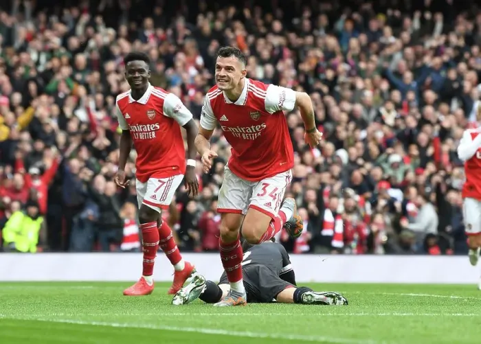 Framed Print : Granit Xhaka's Hat-Trick: Arsenal's Dominant 3-0 Win Over Crystal Palace (2022-23)