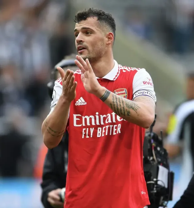 Framed Print : Granit Xhaka's Heartfelt Applause: Arsenal's Victory at Newcastle United (2022-23) Framed Print : Granit Xhaka's Heartfelt Applause: Arsenal's Victory at Newcastle United (2022-23)