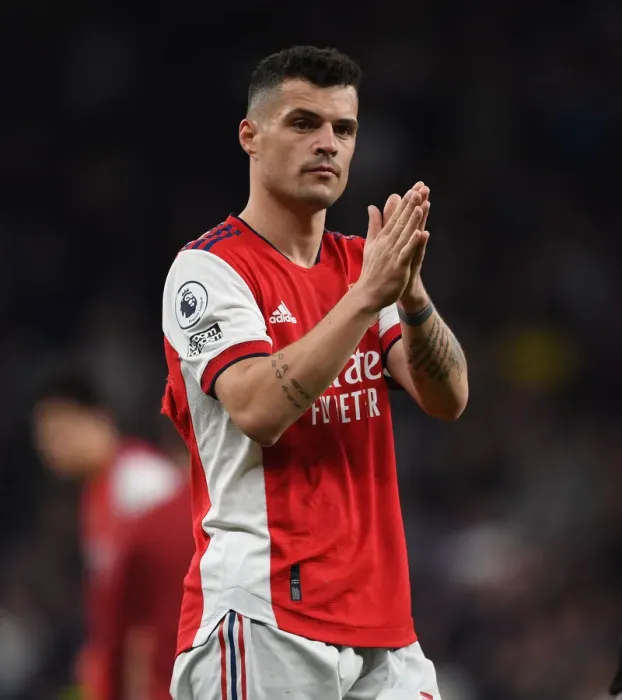 Framed Print : Granit Xhaka's Heartfelt Applause: Arsenal's Victory at Tottenham Hotspur Stadium (2021-22)