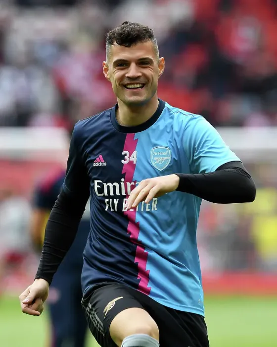 Framed Print : Granit Xhaka's Intense Pre-Match Focus: Arsenal vs. Liverpool, Premier League 2022-23