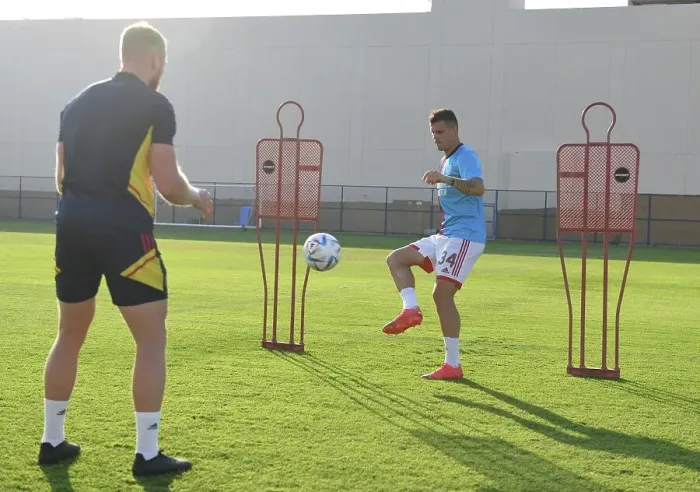Framed Print : Granit Xhaka's Pre-Match Training: Arsenal FC at Dubai Super Cup 2022-23 (vs AC Milan)