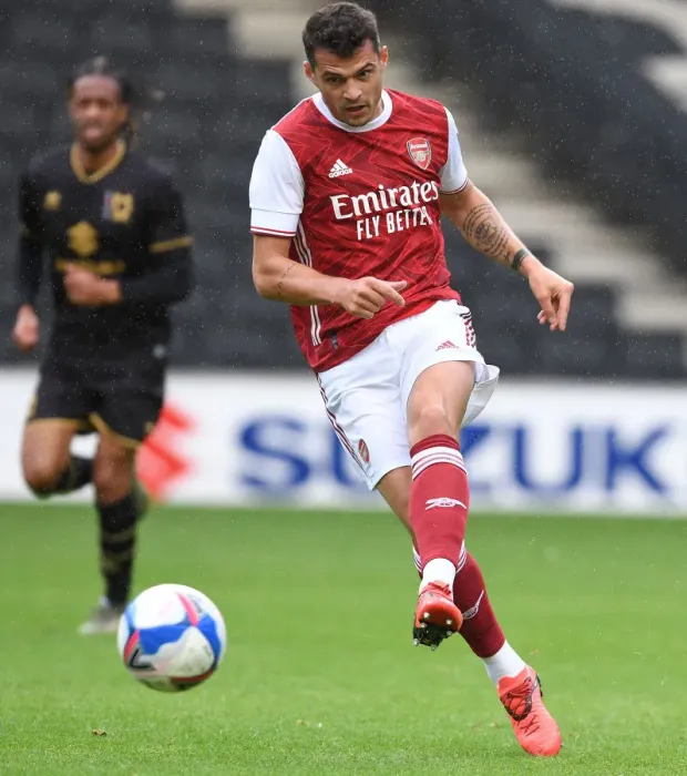Framed Print : Granit Xhaka's Pre-Season Dominance: Arsenal's Victory over MK Dons, 2020 Framed Print : Granit Xhaka's Pre-Season Dominance: Arsenal's Victory over MK Dons, 2020
