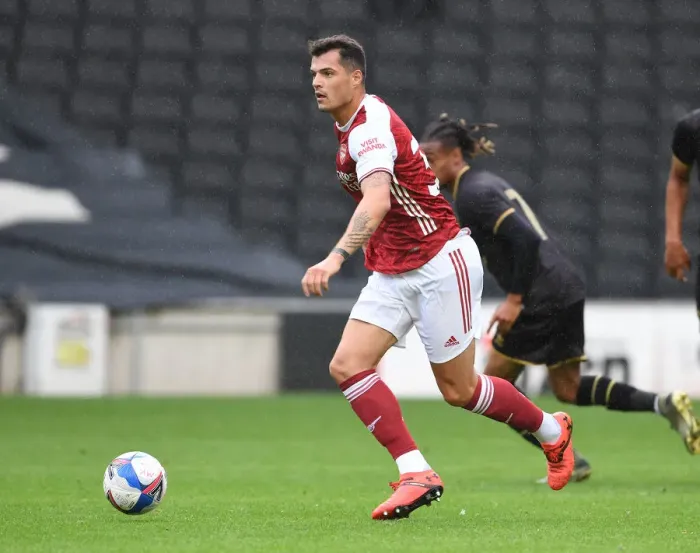 Framed Print : Granit Xhaka's Pre-Season Glory: Arsenal's Victory over MK Dons, 2020 Framed Print : Granit Xhaka's Pre-Season Glory: Arsenal's Victory over MK Dons, 2020
