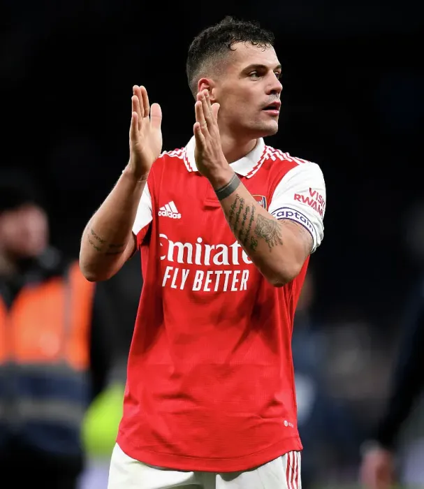 Framed Print : Granit Xhaka's Reaction: Arsenal vs. Tottenham Hotspur, Premier League 2022-23