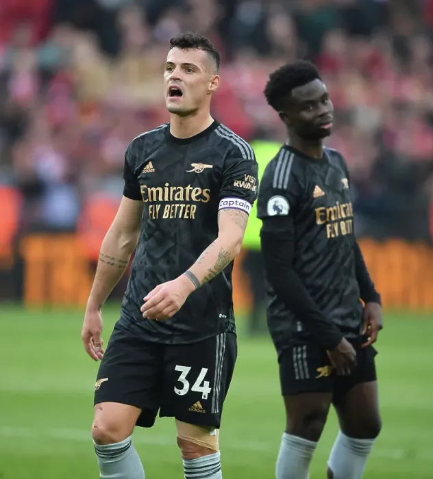Framed Print : Granit Xhaka's Reaction: Liverpool vs. Arsenal, Premier League 2022-23