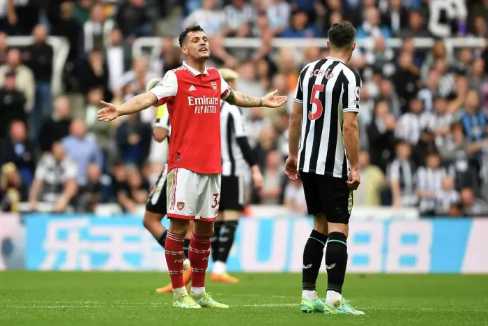 Framed Print : Granit Xhaka's Reaction: Newcastle United vs. Arsenal FC, Premier League 2022-23