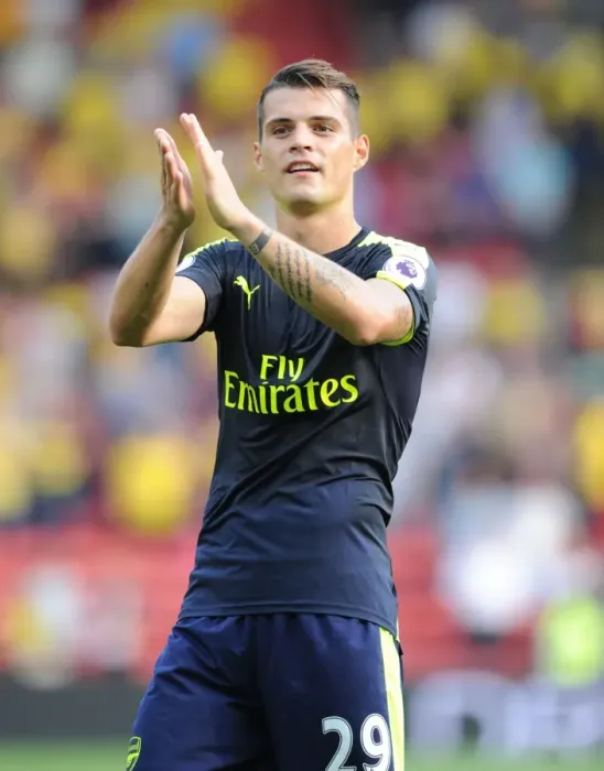 Framed Print : Granit Xhaka's Reaction: A Tense Moment at Vicarage Road - Watford vs. Arsenal, Premier League 2016-17 Framed Print : Granit Xhaka's Reaction: A Tense Moment at Vicarage Road - Watford vs. Arsenal, Premier League 2016-17