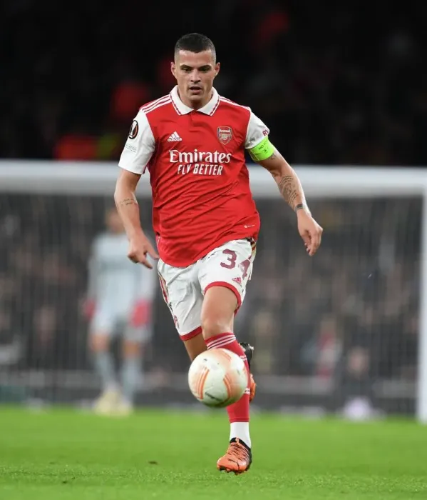 Framed Print : Granit Xhaka's Standout Performance: Arsenal's Europa League Triumph over PSV Eindhoven
