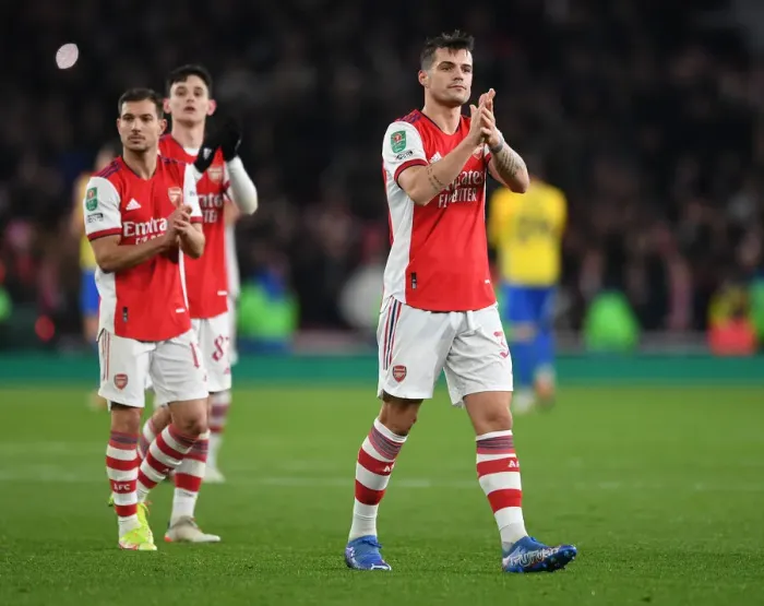 Framed Print : Granit Xhaka's Triumphant Celebration: Arsenal Reach Carabao Cup Semis Framed Print : Granit Xhaka's Triumphant Celebration: Arsenal Reach Carabao Cup Semis