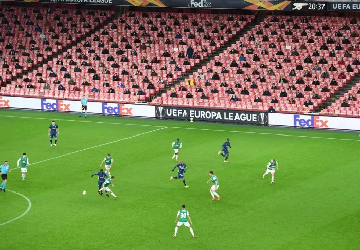 Framed Print : Great title! Here are some alternative suggestions: 1. Empty Seats and Europa League: Arsenal vs. Rapid Wien at Emirates Stadium (December 2020) 2. Ghostly Europa League: Arsenal's Emirates Stadium Showdown with Rapid Wien (December 2020) 3. Arsenal vs. Rapid Wien: A Silent Europa League Battle at Emirates Stadium (December 2020) 4. The Quiet Europa League: Arsenal and Rapid Wien Face Off at Emirates Stadium (December 2020) 5. Arsenal's Europa League Clash with Rapid Wien: A Game Behind Closed Doors (December 2020) 6. Arsenal vs. Rapid Wien: A Ghostly Europa League Encounter at Emirates Stadium (December 2020) 7. The Empty Stadium Europa League: Arsenal and Rapid Wien Battle it Out (December 2020) 8. Arsenal vs. Rapid Wien: A Europa League Showdown in an Empty Emirates Stadium (December 2020) 9. Arsenal's Europa League Match against Rapid Wien: A Game in an Empty Emirates Stadium (December 2020) 10. Arsenal vs. Rapid Wien: A Quiet Europa League Contest at Emirates Stadium (December 2020)