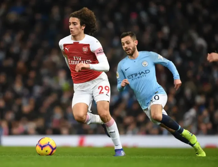 Framed Print : Guendouzi Breaks Past Bernardo Silva: Manchester City vs Arsenal, Premier League 2018-19