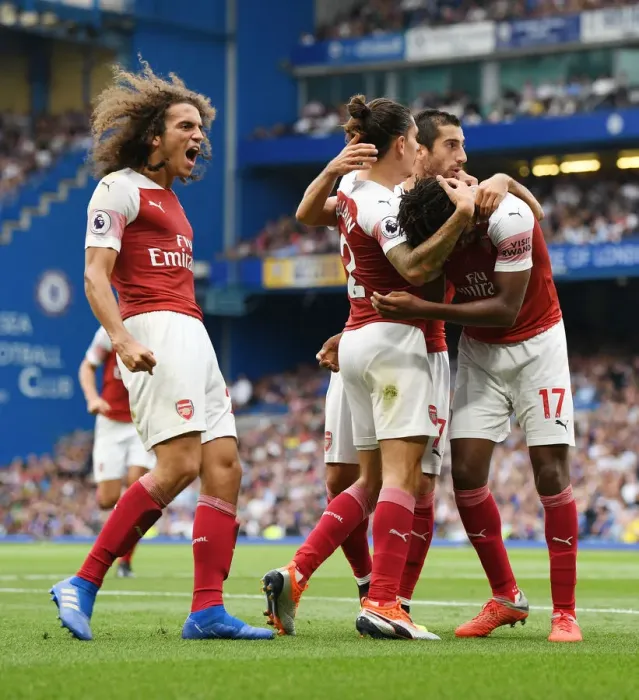 Framed Print : Guendouzi and Iwobi Celebrate Arsenal's Winning Goals Against Chelsea (2018-19)