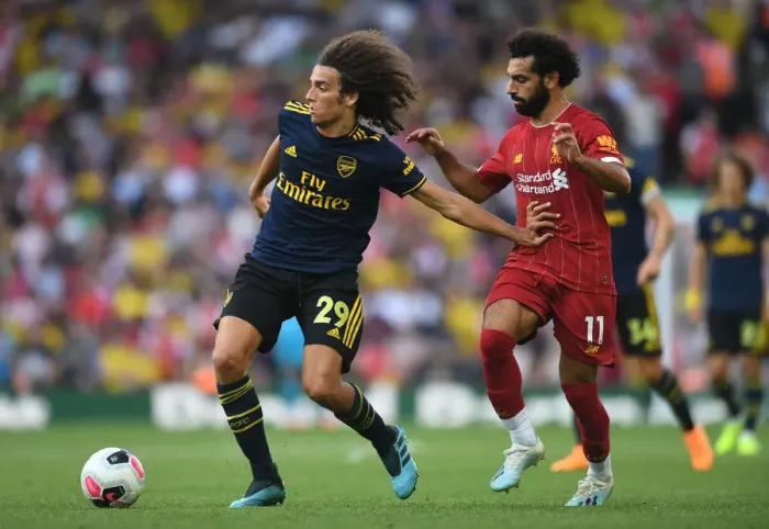 Framed Print : Guendouzi Under Pressure: Liverpool vs. Arsenal, Premier League 2019-20