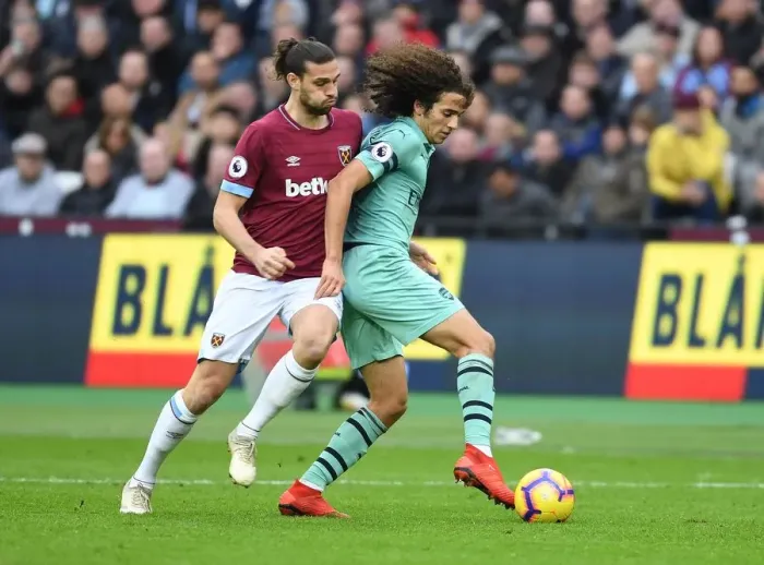 Framed Print : Guendouzi vs Carroll: Intense Clash Between West Ham and Arsenal in Premier League