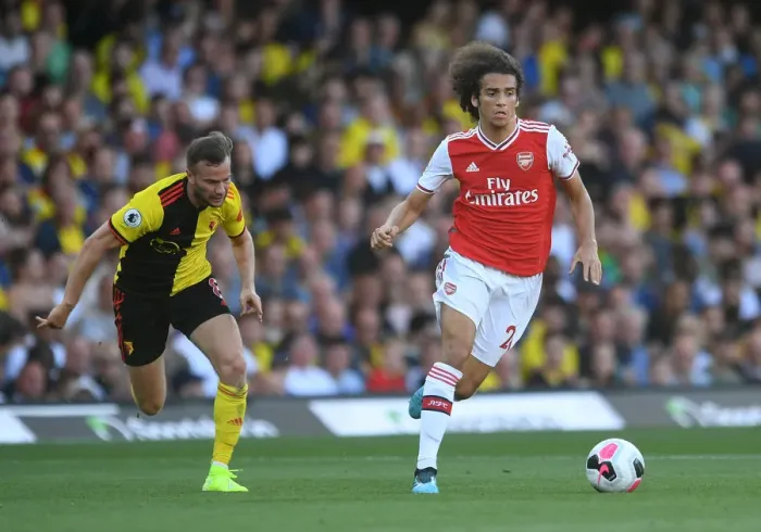 Framed Print : Guendouzi vs Cleverley: Clash of Midfield Titans - Watford vs Arsenal, Premier League 2019-20