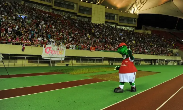 Framed Print : Gunnersaurus in Action: Arsenal's Mascot at 2011 Pre-Season Match in Hangzhou, China Framed Print : Gunnersaurus in Action: Arsenal's Mascot at 2011 Pre-Season Match in Hangzhou, China
