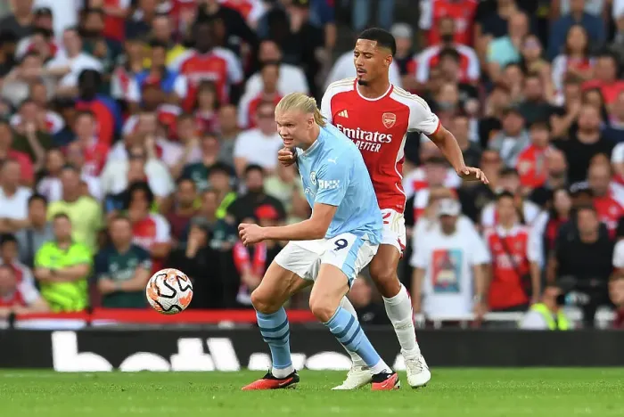 Framed Print : Haaland vs. Saliba: Clash of Titans - Arsenal vs. Manchester City, 2023-24 Premier League Framed Print : Haaland vs. Saliba: Clash of Titans - Arsenal vs. Manchester City, 2023-24 Premier League