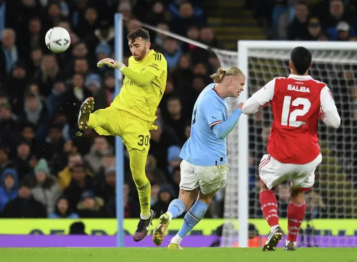 Framed Print : Haaland vs. Turner: A Battle at the Etihad - Arsenal vs. Manchester City, Emirates FA Cup 2022-23