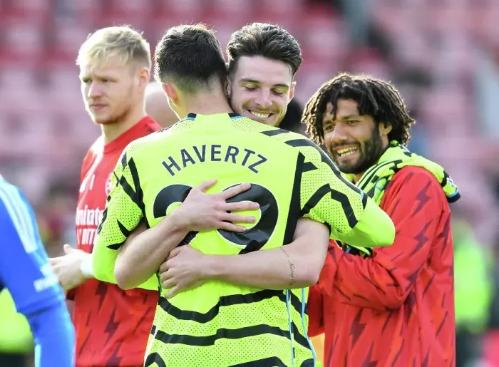Framed Print : Havertz and Rice Embrace Victory: Arsenal's Win Against AFC Bournemouth (2023-24 Premier League) Framed Print : Havertz and Rice Embrace Victory: Arsenal's Win Against AFC Bournemouth (2023-24 Premier League)