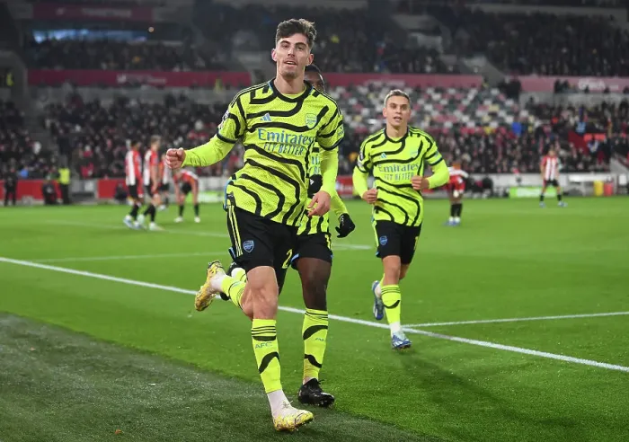 Framed Print : Havertz Scores First Arsenal Goal: Arsenal Takes Early Lead Over Brentford in 2023-24 Premier League