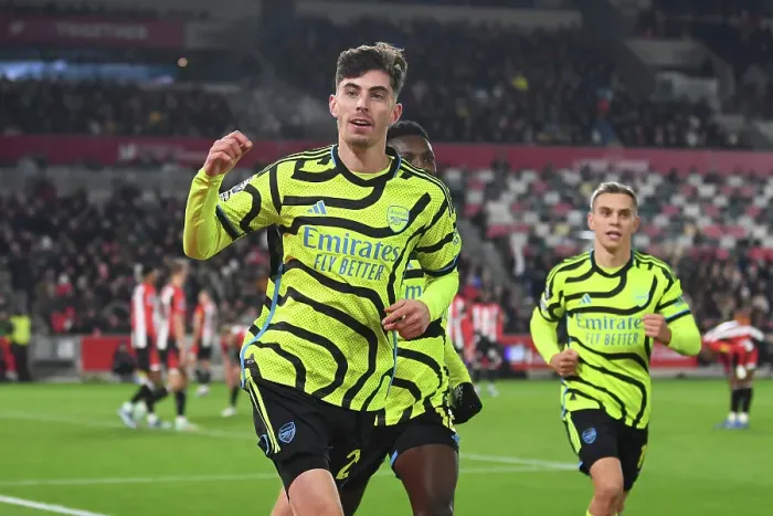 Framed Print : Havertz Scores First Arsenal Goal: Arsenal Takes Early Lead in Premier League Clash Against Brentford (2023-24)
