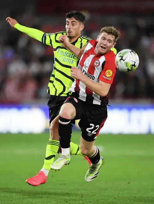 Framed Print : Havertz vs. Collins: Intense Battle for Possession in Arsenal's Carabao Cup Clash vs. Brentford Framed Print : Havertz vs. Collins: Intense Battle for Possession in Arsenal's Carabao Cup Clash vs. Brentford