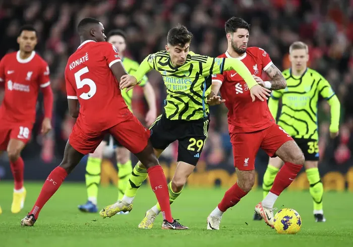 Framed Print : Havertz vs. Konate & Szoboszlai: Battle of the Stars - Liverpool vs. Arsenal, 2023-24 Premier League Framed Print : Havertz vs. Konate & Szoboszlai: Battle of the Stars - Liverpool vs. Arsenal, 2023-24 Premier League