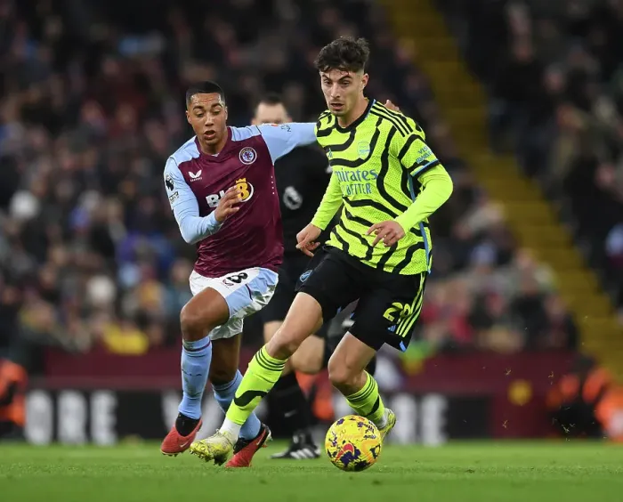 Framed Print : Havertz vs Tielemans: Battle in the Midfield - Aston Villa vs Arsenal, Premier League 2023-24