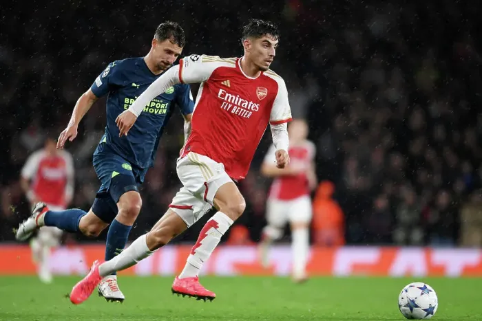 Framed Print : Havertz's High-Octane Performance: Arsenal vs PSV Eindhoven in Champions League Showdown (2023-24)