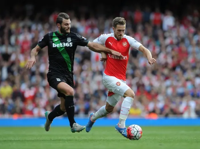 Framed Print : Head-to-Head: Ramsey vs Pieters in Intense Arsenal vs Stoke Clash Framed Print : Head-to-Head: Ramsey vs Pieters in Intense Arsenal vs Stoke Clash