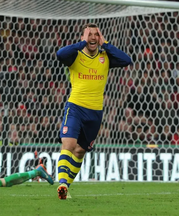Framed Print : Heartbreaking Miss: Lukas Podolski at Stoke City (Arsenal vs. Stoke City, 2014-15 Premier League)