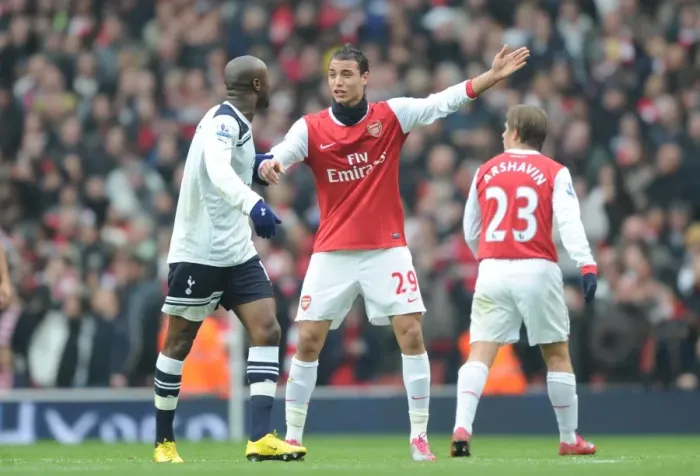 Framed Print : Heartbreaking Rivalry: Chamakh vs Gallas in the Intense Arsenal vs Tottenham Clash (3-2 in Favor of Spurs, Premier League 2010)