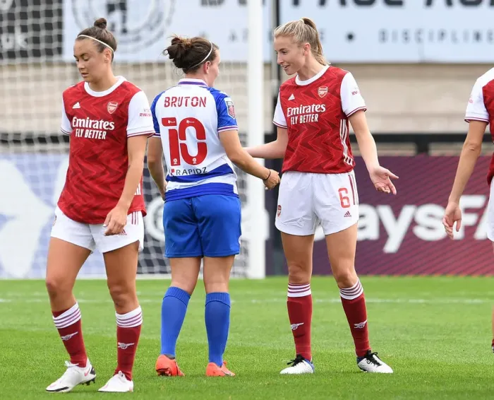 Framed Print : A Heartfelt Moment: Leah Williamson and Lauren Burton Share Post-Match Emotion at Arsenal Women vs Reading Women Framed Print : A Heartfelt Moment: Leah Williamson and Lauren Burton Share Post-Match Emotion at Arsenal Women vs Reading Women