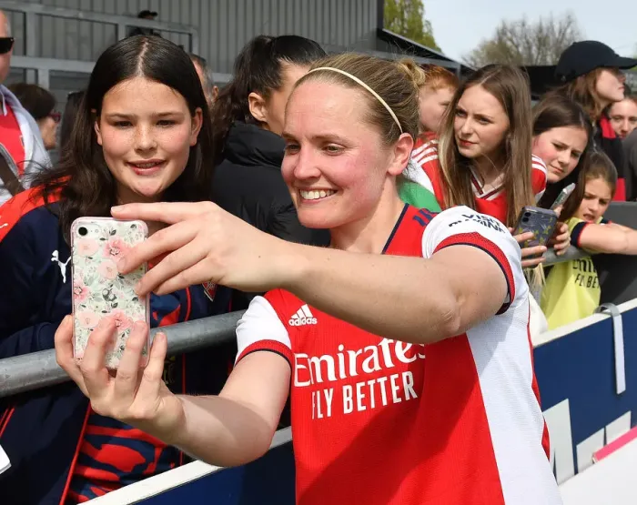Framed Print : Heartwarming Selfie: Arsenal's Kim Litt and a Fan at the Women's FA Cup Semi-Final Framed Print : Heartwarming Selfie: Arsenal's Kim Litt and a Fan at the Women's FA Cup Semi-Final