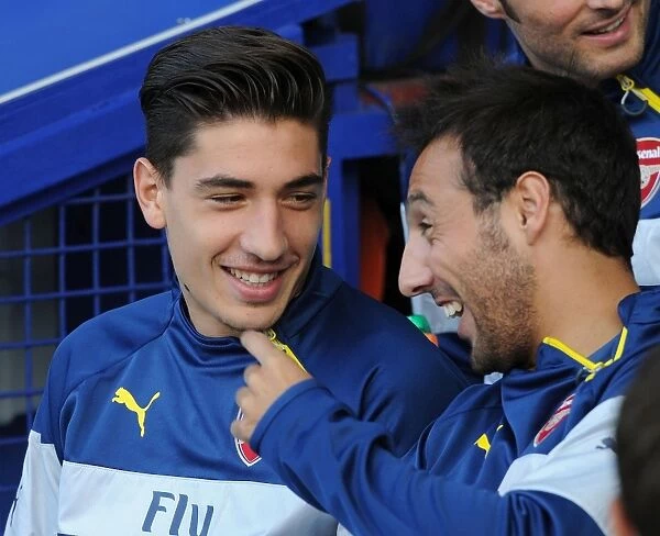 Hector Bellerin and Santi Cazorla on the Bench: Everton vs Arsenal, 2014 / 15 Premier League