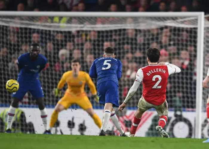 Framed Print : Hector Bellerin Scores Arsenal's Second Goal: Chelsea vs Arsenal, Premier League 2019-20