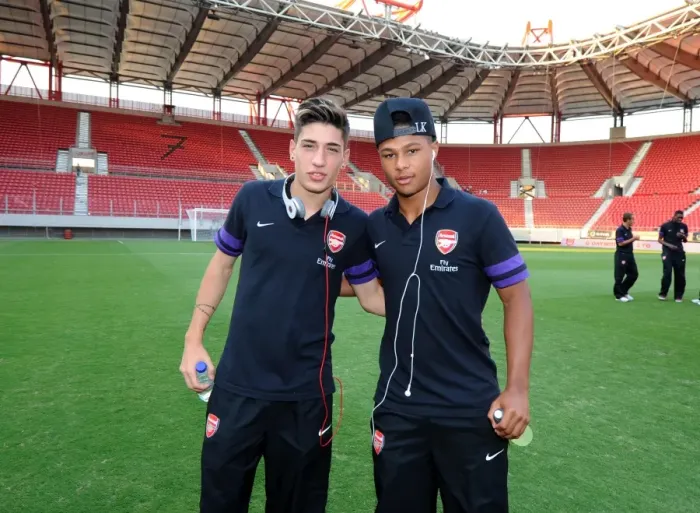 Framed Print : Hector Bellerin and Serge Gnabry (Arsenal). Olympiacos U19 2: 0 Arsenal U19 Framed Print : Hector Bellerin and Serge Gnabry (Arsenal). Olympiacos U19 2: 0 Arsenal U19