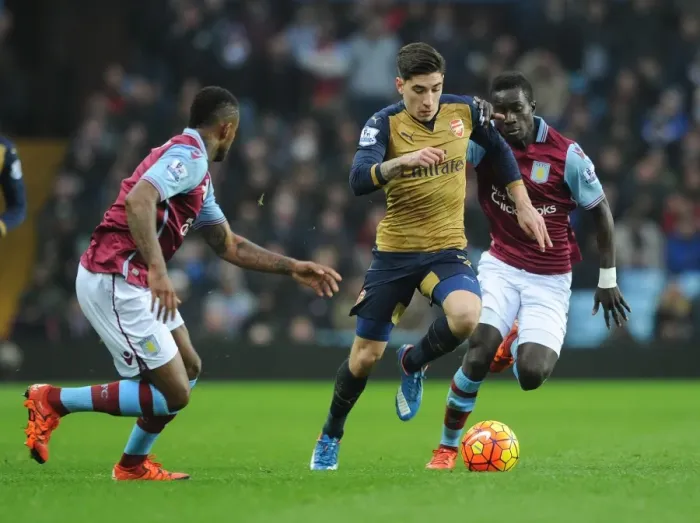 Framed Print : Hector Bellerin Stands Firm: Aston Villa vs Arsenal, Premier League 2015-16 - Bellerin's Determined Defence Against Bacuna and Gana