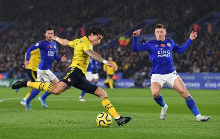 Framed Print : Hector Bellerin vs. Harvey Barnes: Intense Battle at The King Power Stadium - Leicester City vs. Arsenal, Premier League 2019-20 Framed Print : Hector Bellerin vs. Harvey Barnes: Intense Battle at The King Power Stadium - Leicester City vs. Arsenal, Premier League 2019-20