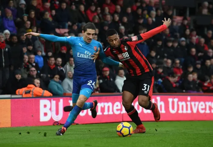 Framed Print : Hector Bellerin vs Lys Mousset: Intense Battle at the Vitality Stadium - AFC Bournemouth vs Arsenal, Premier League Framed Print : Hector Bellerin vs Lys Mousset: Intense Battle at the Vitality Stadium - AFC Bournemouth vs Arsenal, Premier League