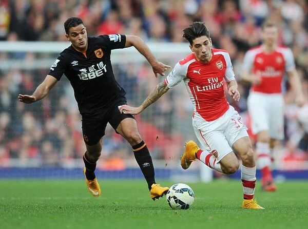 Hector Bellerin's Agile Moves: Outsmarting Hatem Ben Arfa during the Arsenal vs. Hull City Match (2014-15)