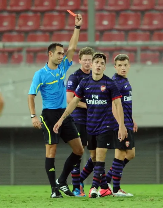 Framed Print : Hector Bellerin's Red Card: Olympiacos vs. Arsenal, NextGen Series, Athens 2012