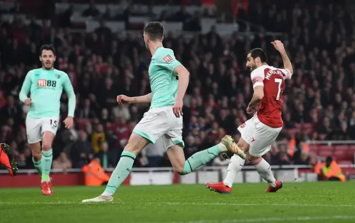 Framed Print : Henrikh Mkhitaryan Scores Arsenal's Second Goal Against Bournemouth (2018-19) Framed Print : Henrikh Mkhitaryan Scores Arsenal's Second Goal Against Bournemouth (2018-19)
