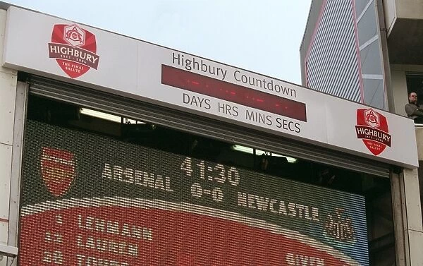 The Highbury Countdown clock on the jumbo tron. Arsenal 2:0 Newcastle United