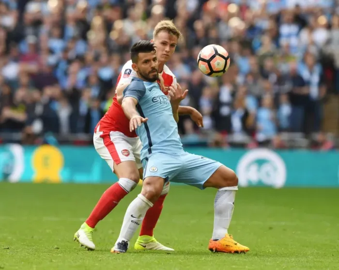 Framed Print : Holding vs. Aguero: FA Cup Semi-Final Showdown - Arsenal vs. Manchester City